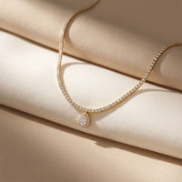 4.55 Ct Pear Cut Moissanite Halo Tennis Necklace for Women Gold Vermeil (2.5 Micron) Gold