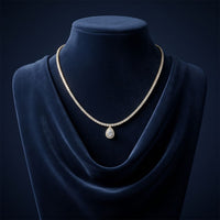 4.55 Ct Pear Cut Moissanite Halo Tennis Necklace for Women Gold Vermeil (2.5 Micron) Gold
