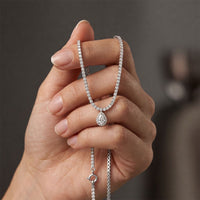 4.55 Ct Pear Cut Moissanite Halo Tennis Necklace for Women Gold Vermeil (2.5 Micron) White