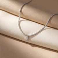 4.55 Ct Pear Cut Moissanite Halo Tennis Necklace for Women Gold Vermeil (2.5 Micron) White