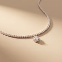 4.55 Ct Pear Cut Moissanite Halo Tennis Necklace for Women Gold Vermeil (2.5 Micron) White