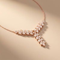 14 Ct Pear Cut Moissanite Cascading Leaf Y Necklace for Women Gold Vermeil (2.5 Micron) Rose Gold