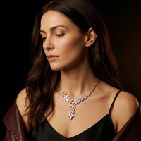 14 Ct Pear Cut Moissanite Cascading Leaf Y Necklace for Women Gold Vermeil (2.5 Micron) Rose Gold