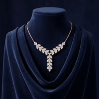 14 Ct Pear Cut Moissanite Cascading Leaf Y Necklace for Women Gold Vermeil (2.5 Micron) Rose Gold