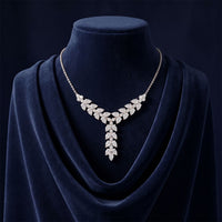 14 Ct Pear Cut Moissanite Cascading Leaf Y Necklace for Women Gold Vermeil (2.5 Micron) White