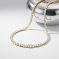 26.85 Ct Oval & Round Cut Moissanite Classic Tennis Necklace for Women Gold Vermeil (2.5 Micron) Gold