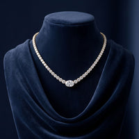 26.85 Ct Oval & Round Cut Moissanite Classic Tennis Necklace for Women Gold Vermeil (2.5 Micron) Gold