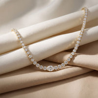 26.85 Ct Oval & Round Cut Moissanite Classic Tennis Necklace for Women Gold Vermeil (2.5 Micron) Gold