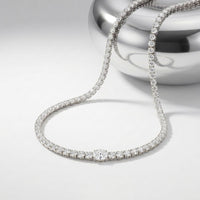 26.85 Ct Oval & Round Cut Moissanite Classic Tennis Necklace for Women Gold Vermeil (2.5 Micron) White