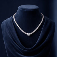 26.85 Ct Oval & Round Cut Moissanite Classic Tennis Necklace for Women Gold Vermeil (2.5 Micron) White