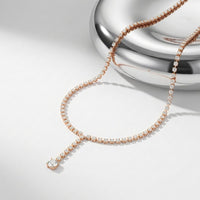 27.65 Ct Round Cut Moissanite Floating Y-Drop Necklace Gold Vermeil (2.5 Micron) Rose Gold