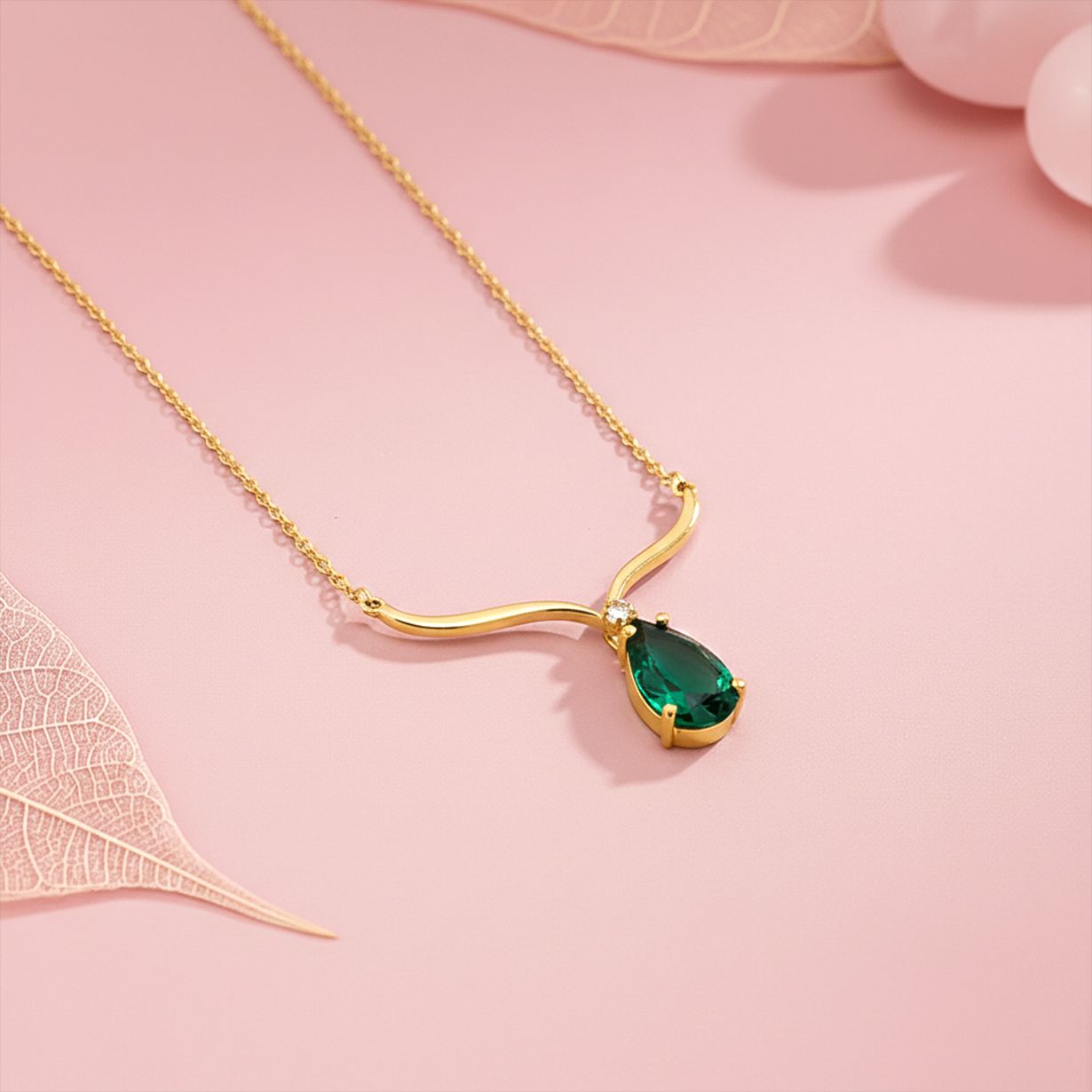 Sterling Silver Emerald Vine Drop Necklace Gold Vermeil (2.5 Micron) - product view