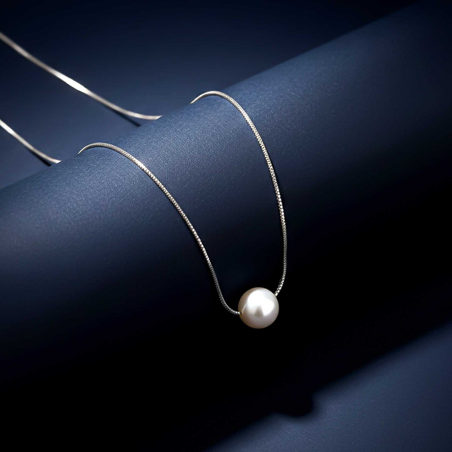 Silver White Pearl Moon Necklace Gold Vermeil (2.5 Micron) - alternate view