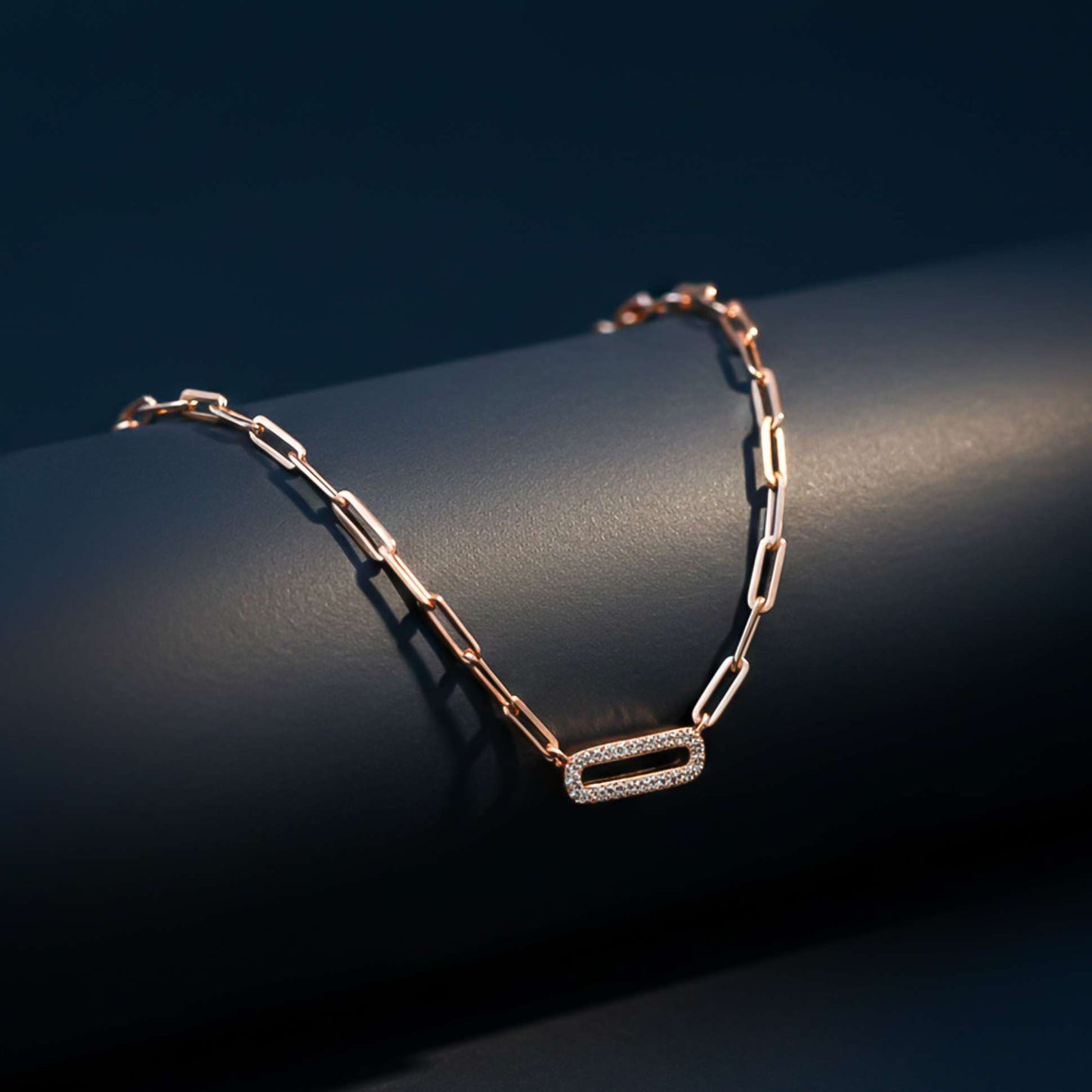 Silver Paperclick Chain Zircon Necklace Gold Vermeil (2.5 Micron) - product view