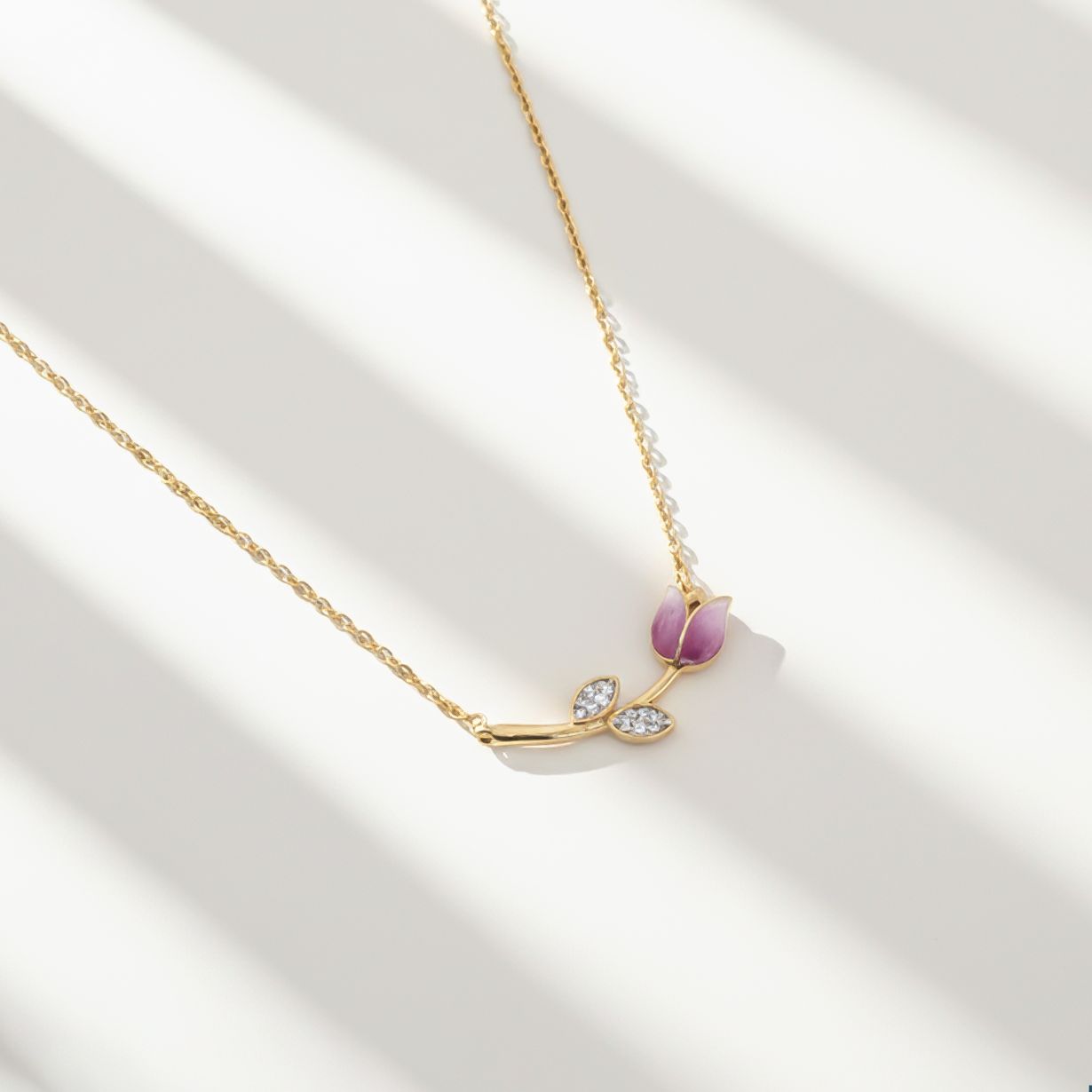 Sterling Silver Pink Vine Flower Necklace
