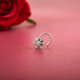 Silver Floral Cluster CZ Nose Pin for Women