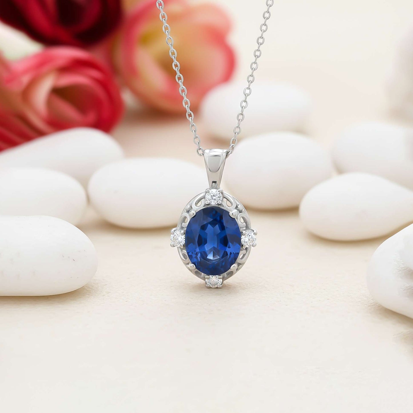 Silver Blue Sapphire Teardrop Pendant