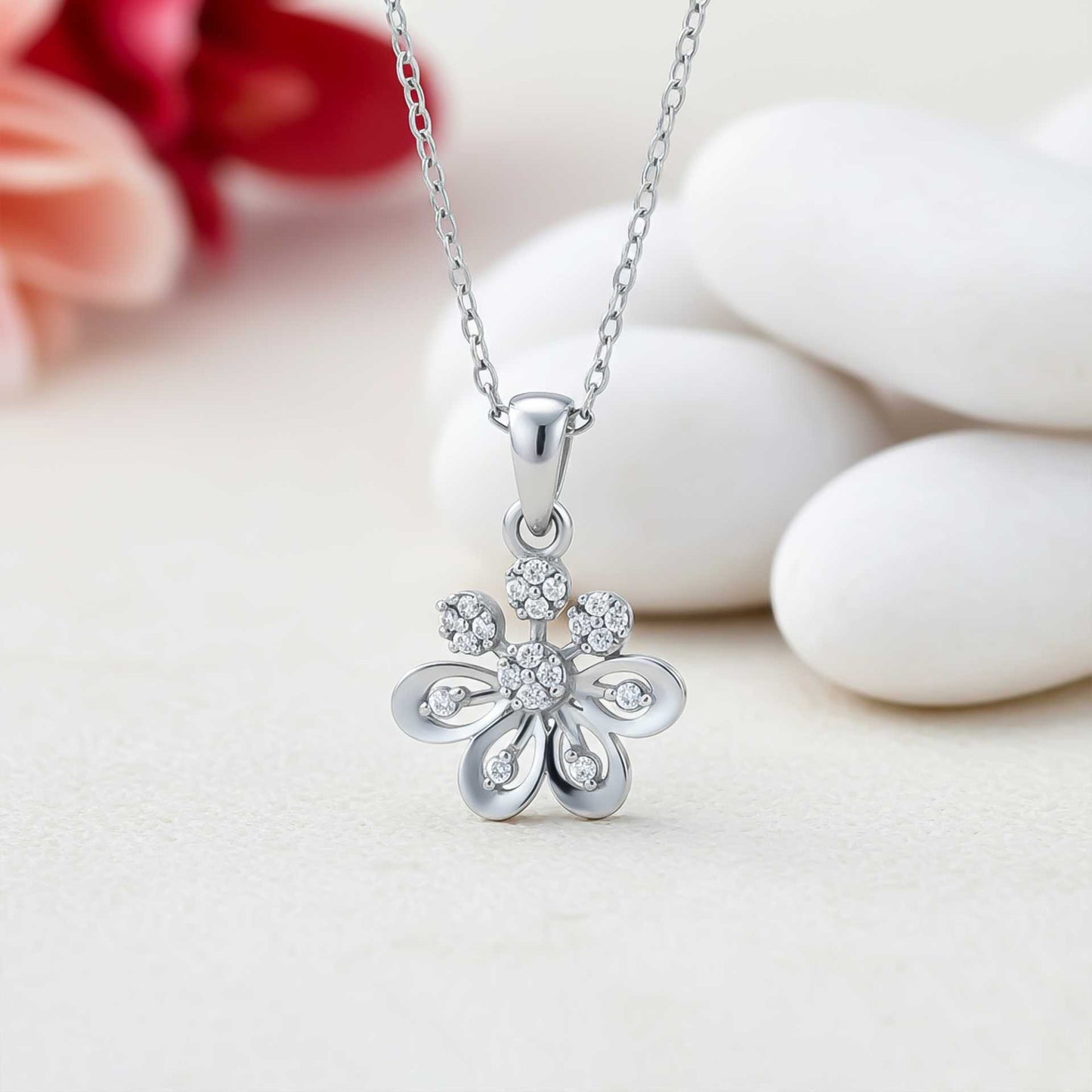 Sterling Silver CZ Floral Pendant Gold Vermeil (2.5 Micron) - product view