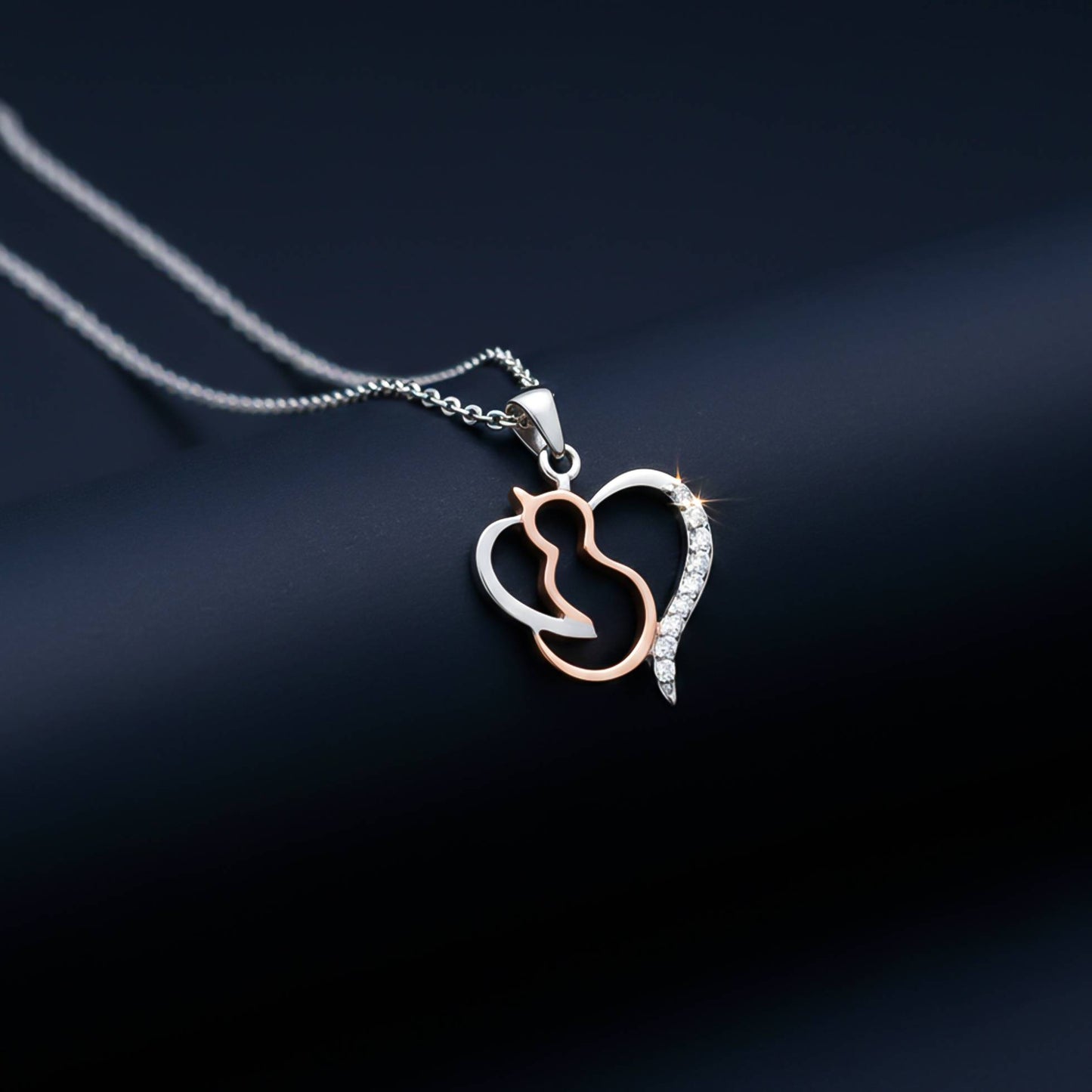 Silver Cat Heart Pendant For Cat Lover's Gold Vermeil (2.5 Micron) - alternate view