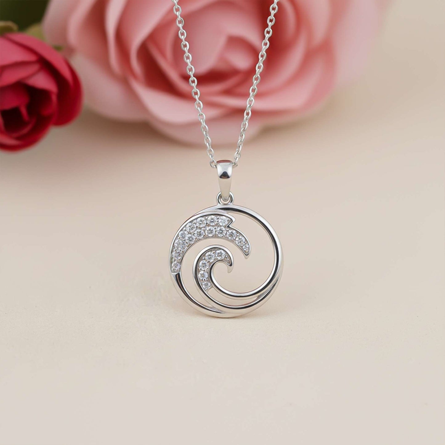 Silver Cubic Zircon Crystal Wave Pendant