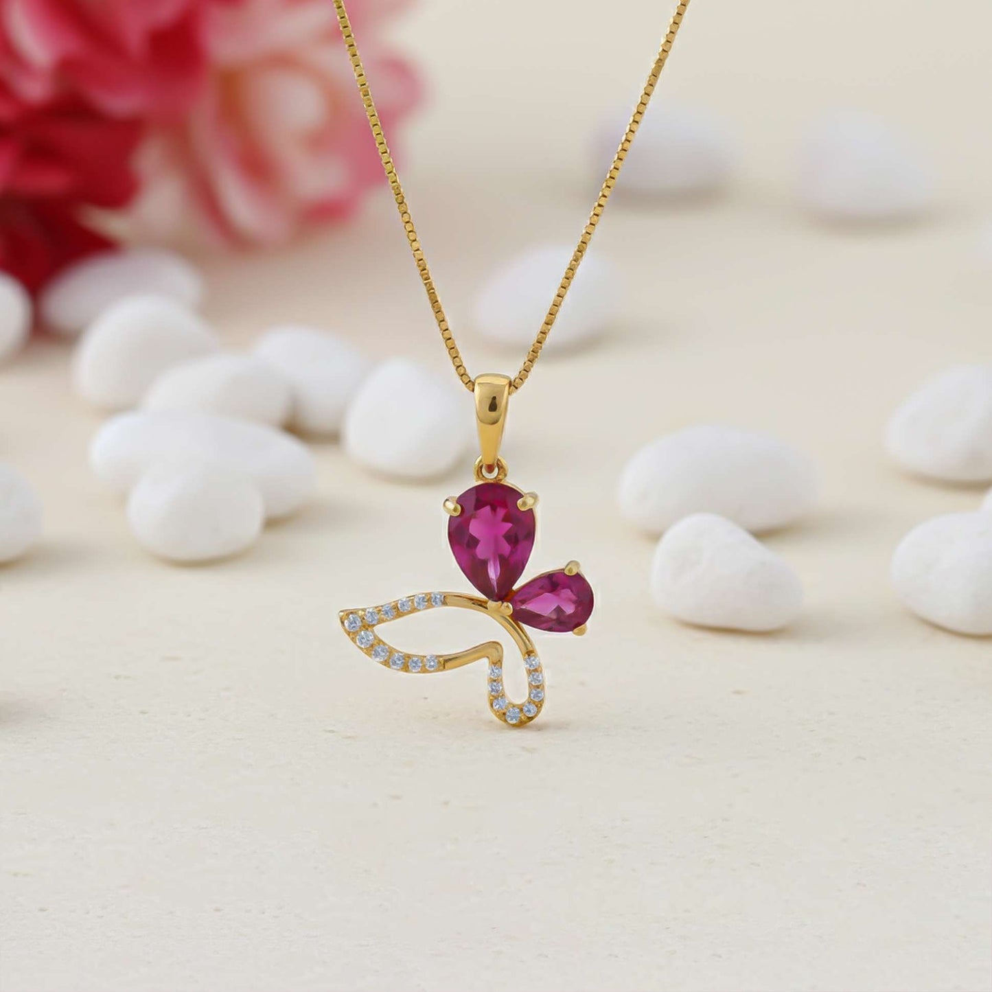 Silver Butterfly Ruby Pendant