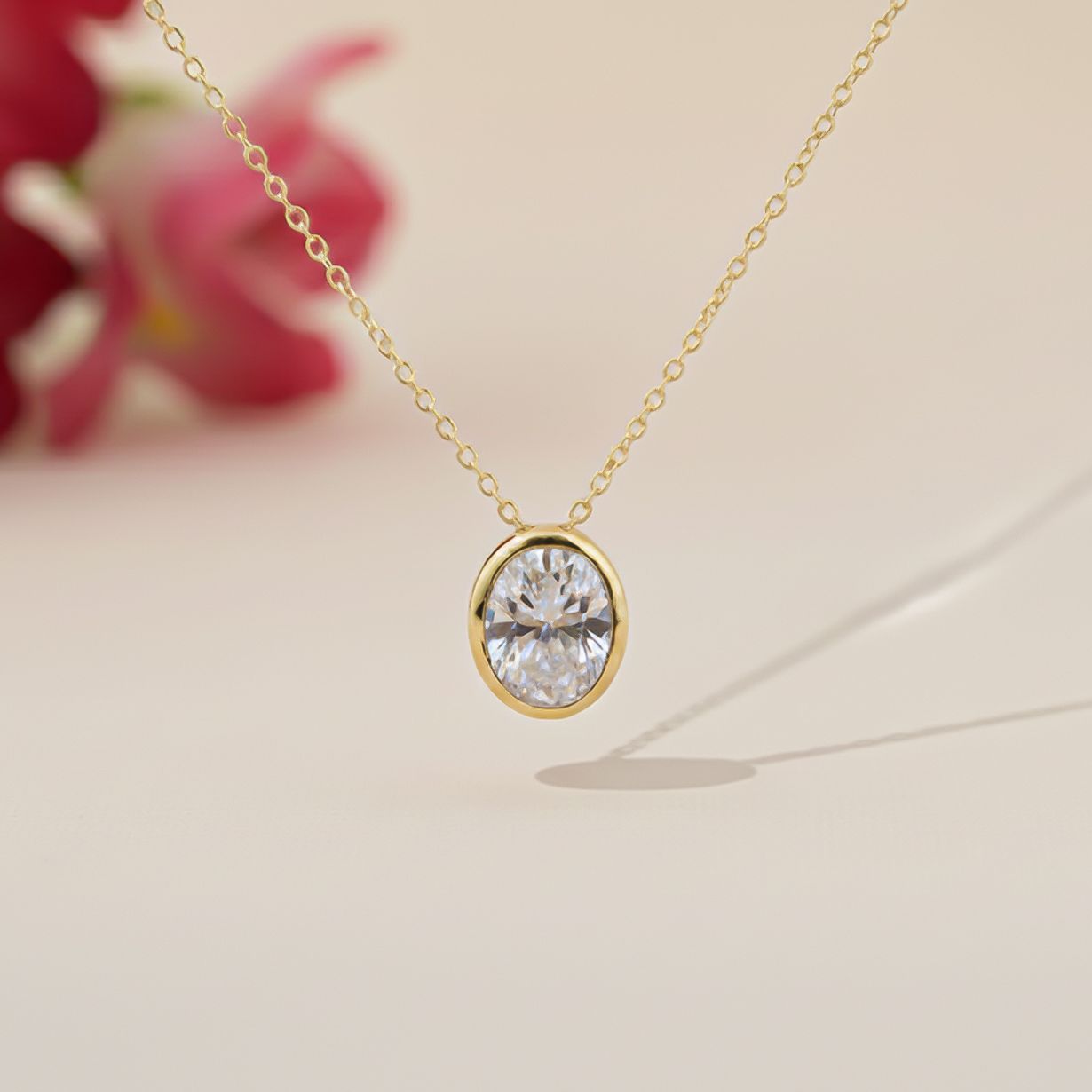 Silver Oval Classic Solitaire Bezel Pendant Gold Vermeil (2.5 Micron) - product view