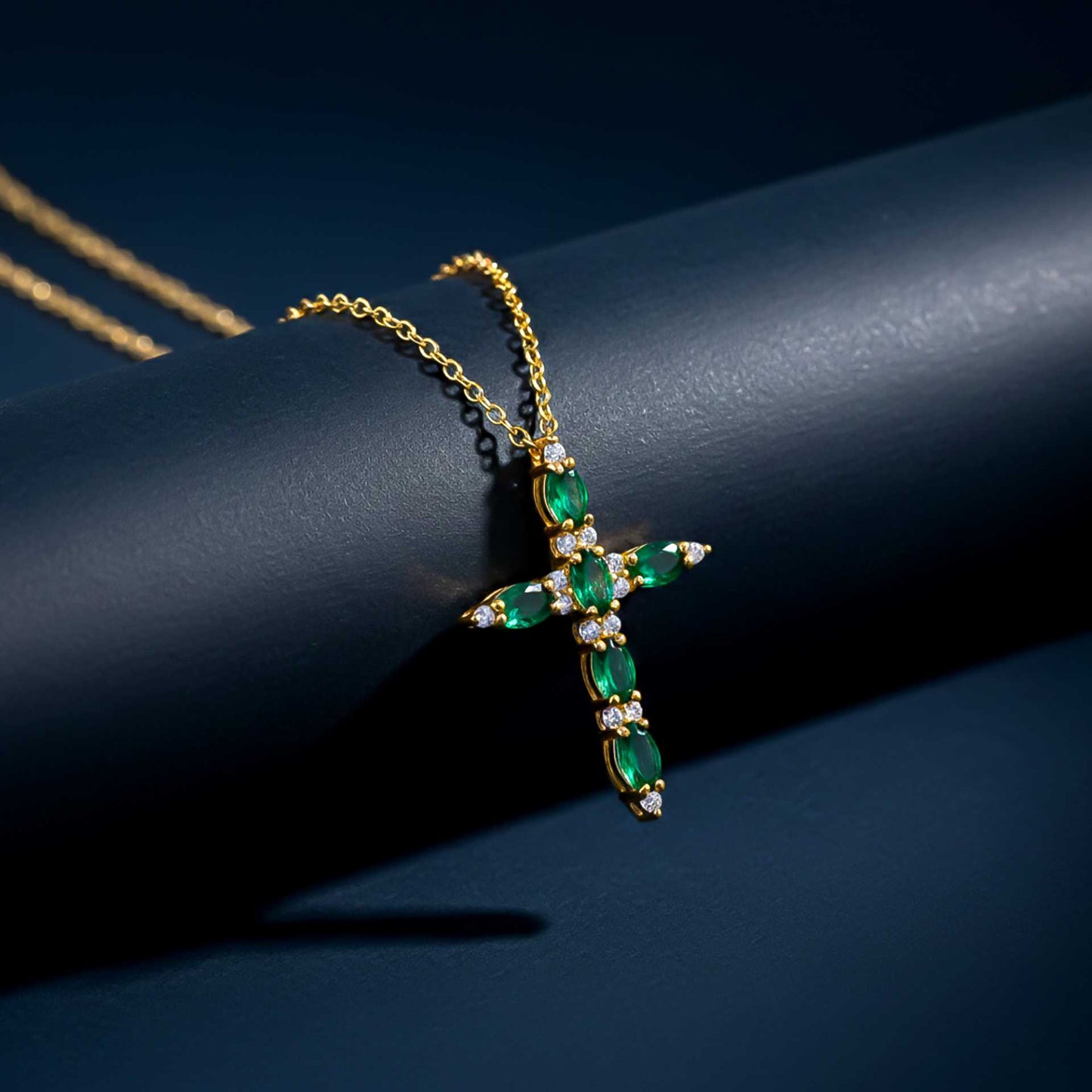 Silver Green Emerald Cross Pendant Gold Vermeil (2.5 Micron) - product view