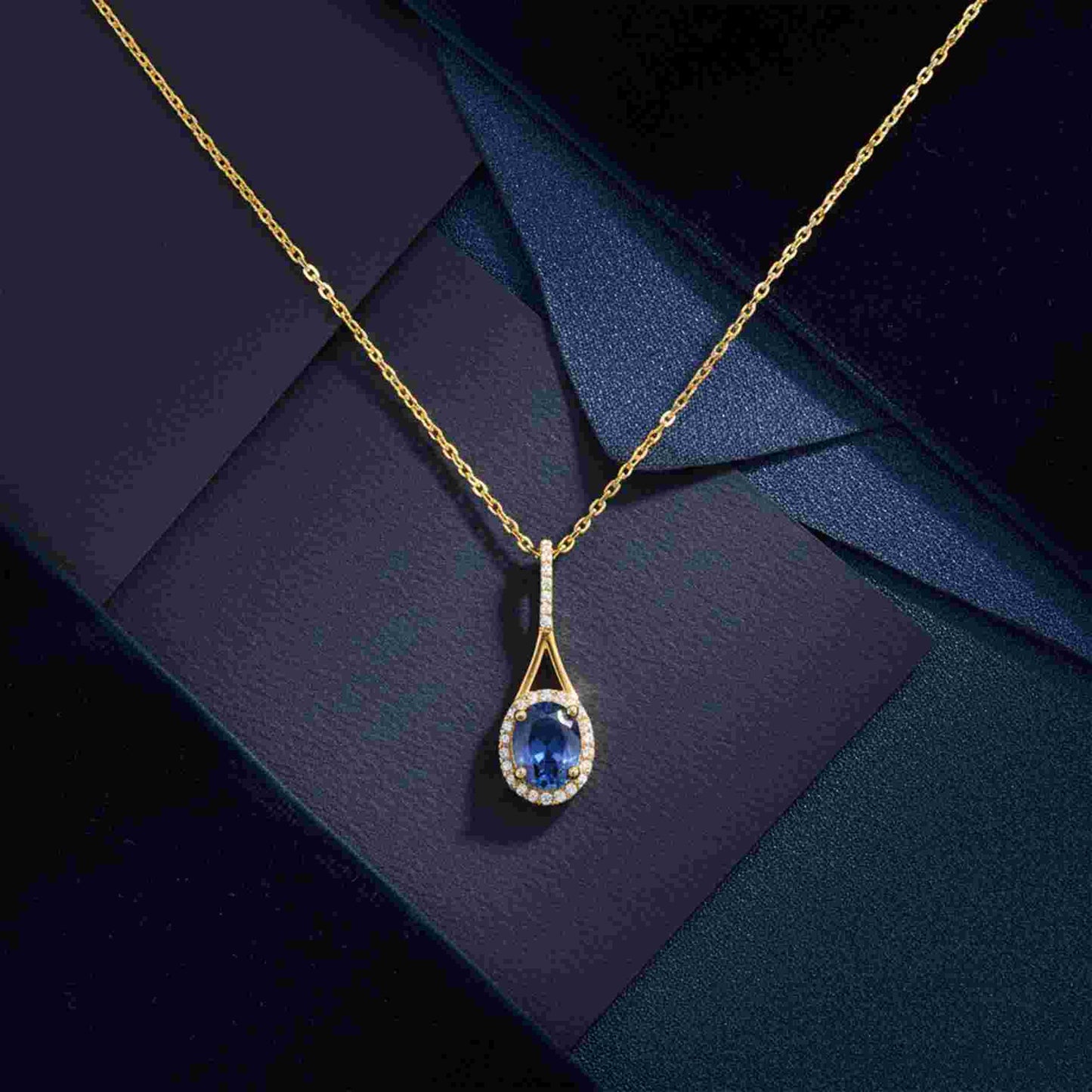 Silver Dazzling Halo Sapphire Pendant Gold Vermeil (2.5 Micron) - product view