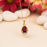 Silver Teardrop Ruby Pendant with CZ Curve