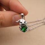 Silver Bunny Charm Green Emerald Pendant