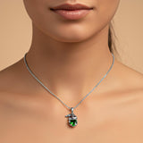 Silver Bunny Charm Green Emerald Pendant