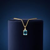Silver Blue Topaz Emerald Cut Pendant