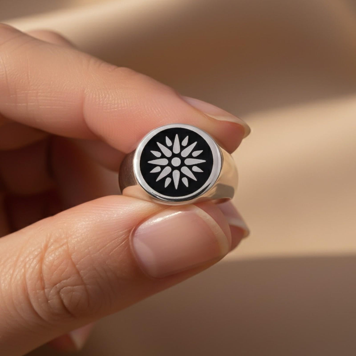 Silver Sunburst Signet Ring for Men Gold Vermeil (2.5 Micron) - alternate view