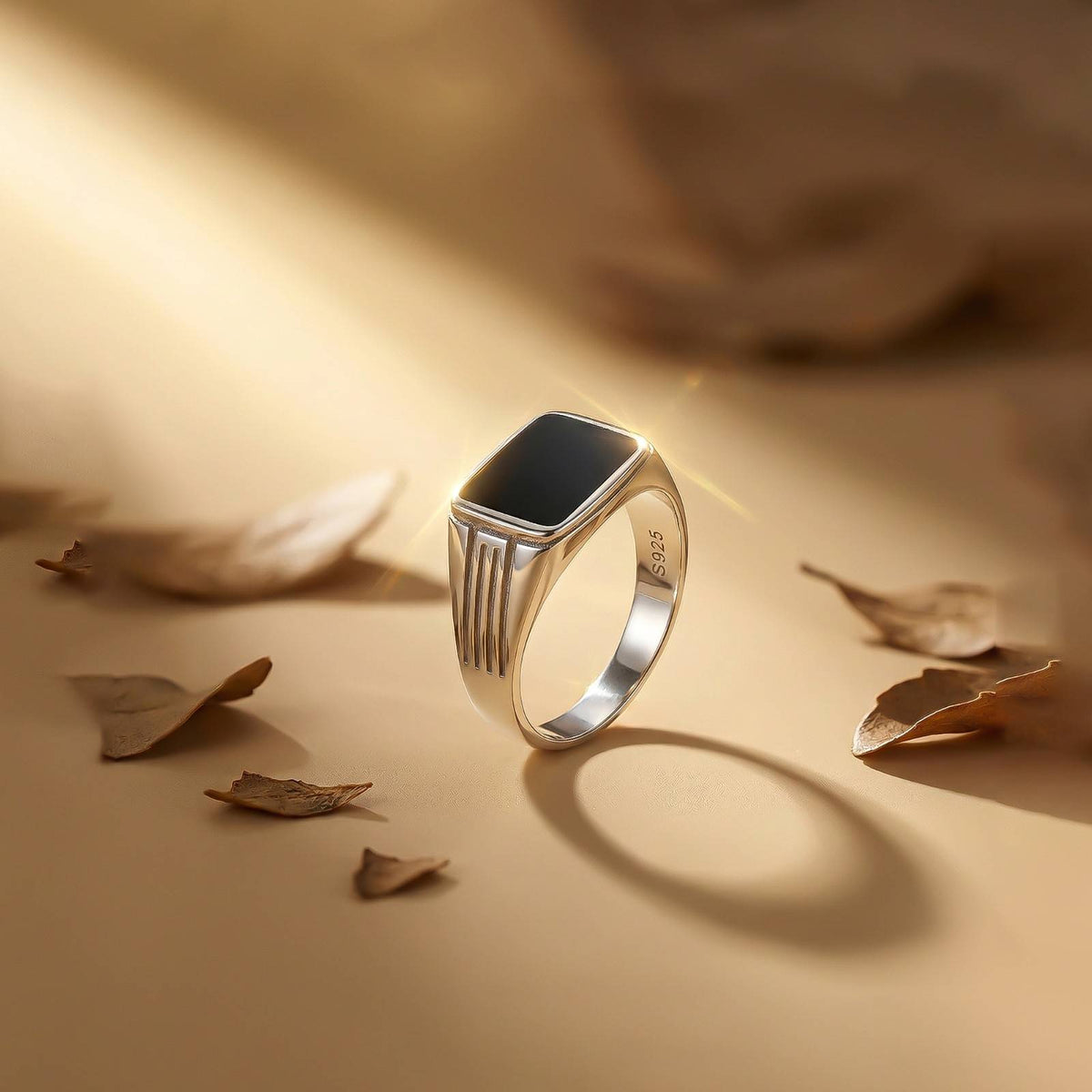 Silver Rectangular Signet Ring for Men Gold Vermeil (2.5 Micron) - alternate view