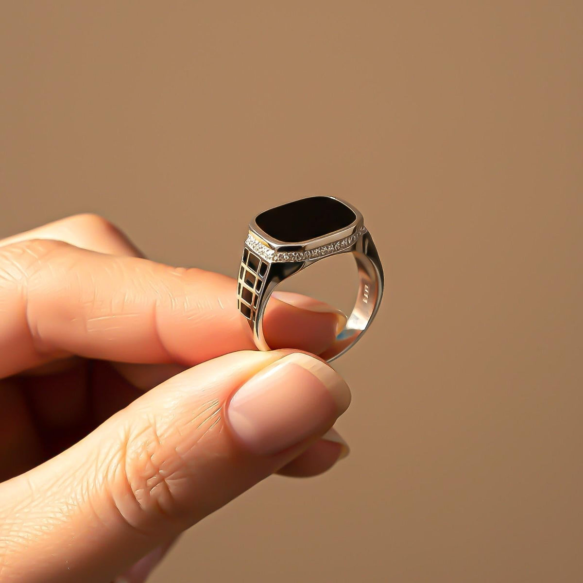 Silver Black Style Signet CZ Border Ring Gold Vermeil (2.5 Micron) - alternate view