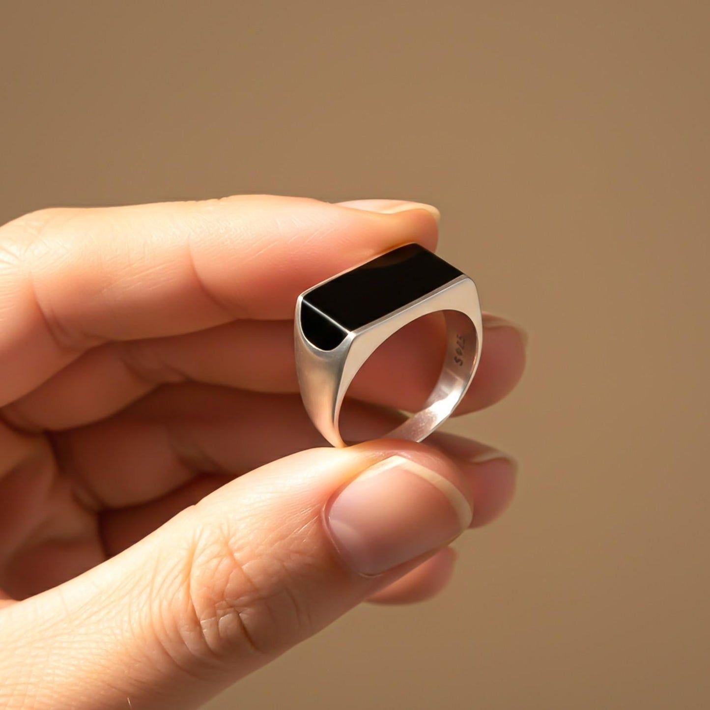 Silver Black Style Sleek Signet Ring for Men Gold Vermeil (2.5 Micron) - alternate view