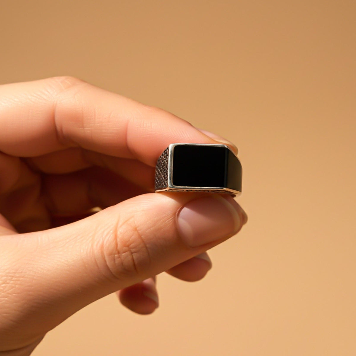 Silver Black Style Textured Signet Ring Gold Vermeil (2.5 Micron) - alternate view