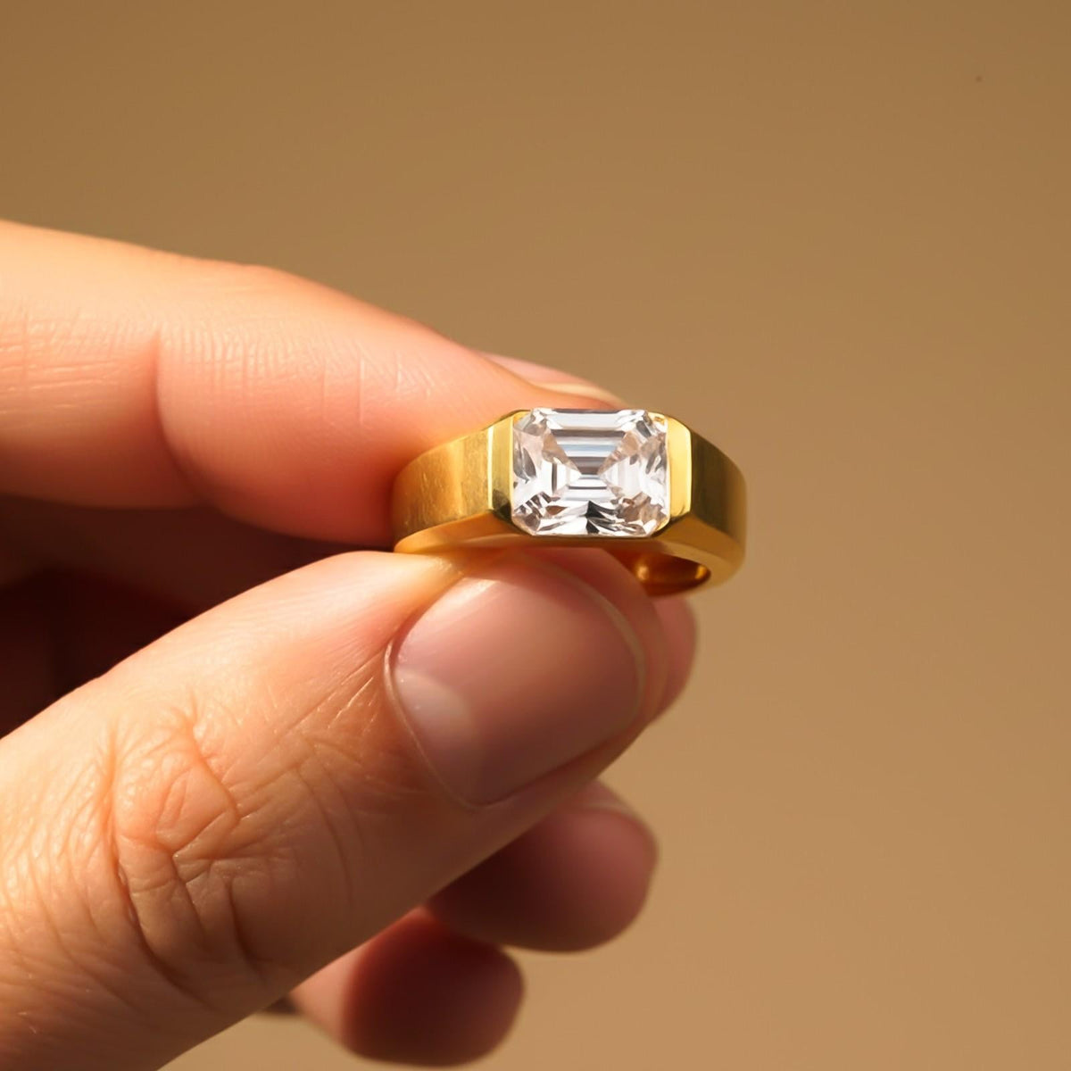 Silver Emerald Cut Signet Ring For Him Gold Vermeil (2.5 Micron) - product view