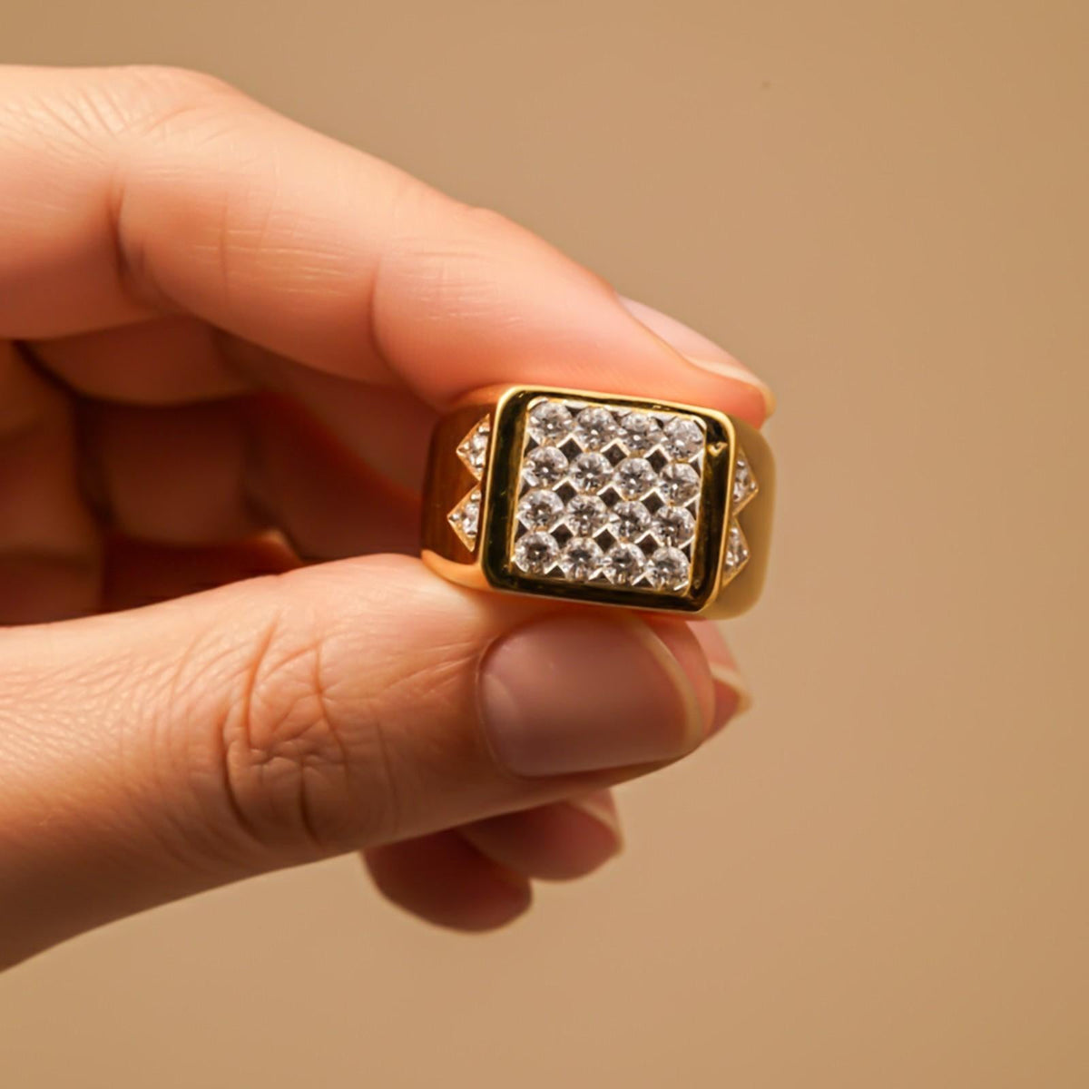 Silver Square Cluster Signet Ring for For Him Gold Vermeil (2.5 Micron) - product view