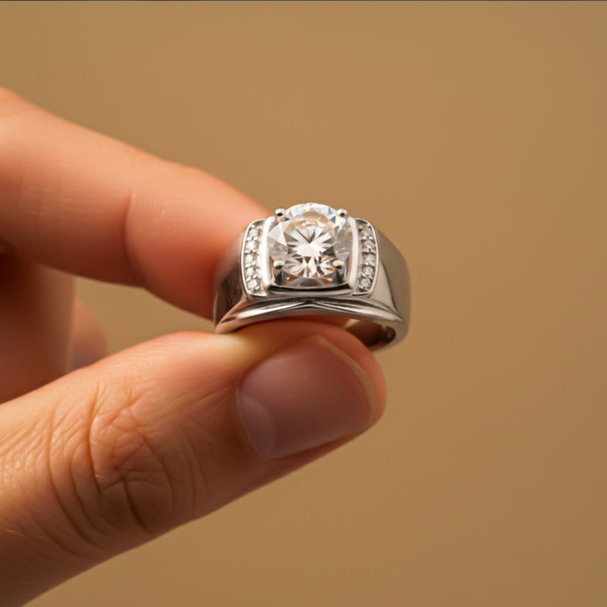 Silver Solitaire Statement Ring for Him Gold Vermeil (2.5 Micron) - product view