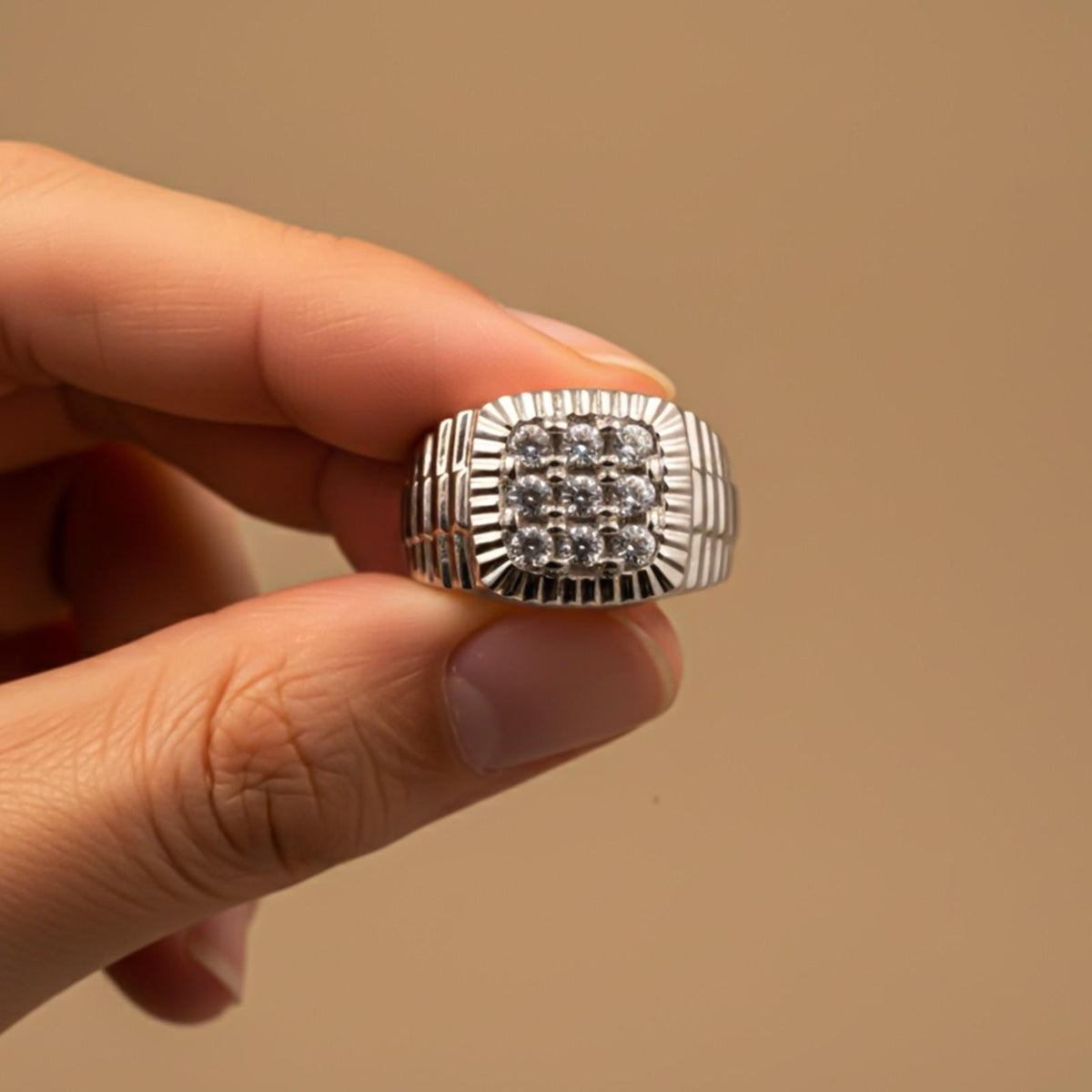 Silver Square Cluster Textured Signet Ring for Him Gold Vermeil (2.5 Micron) - product view