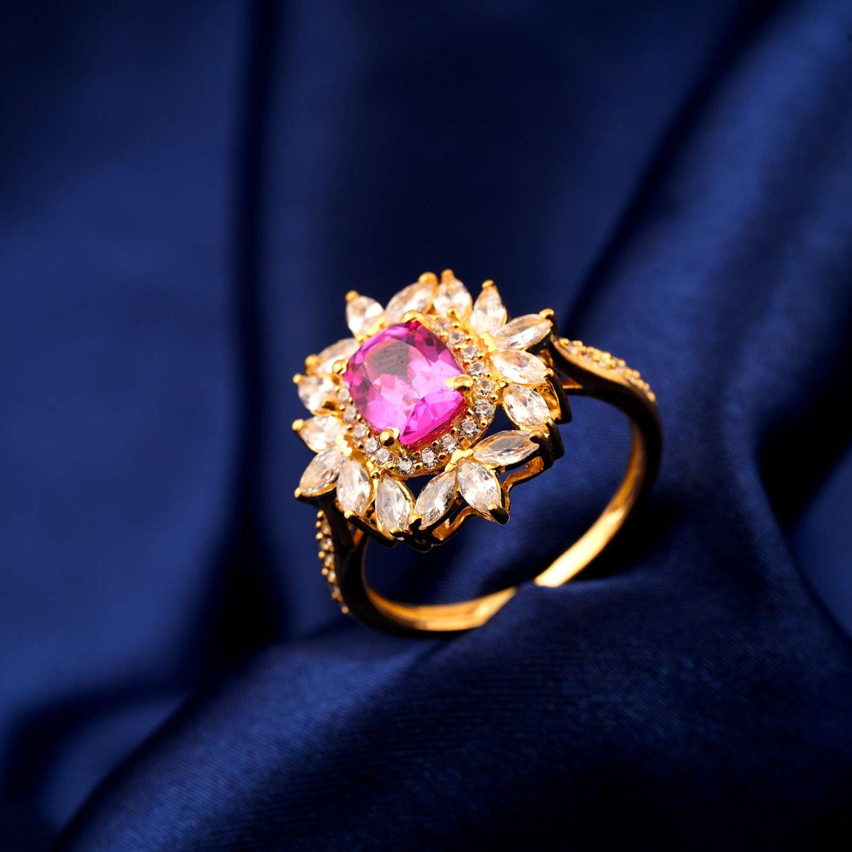 Silver Floral Halo Statement Ring for Women Gold Vermeil (2.5 Micron) - product view