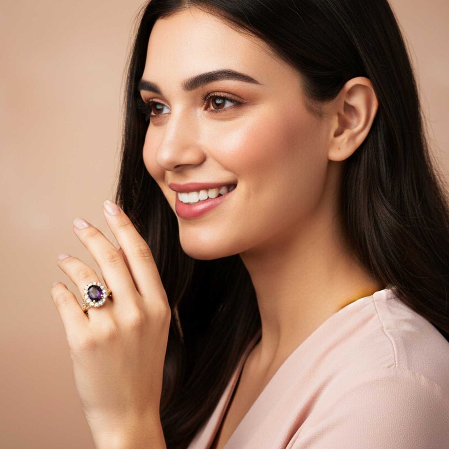 Silver Amethyst Halo Ring for Women Gold Vermeil (2.5 Micron)