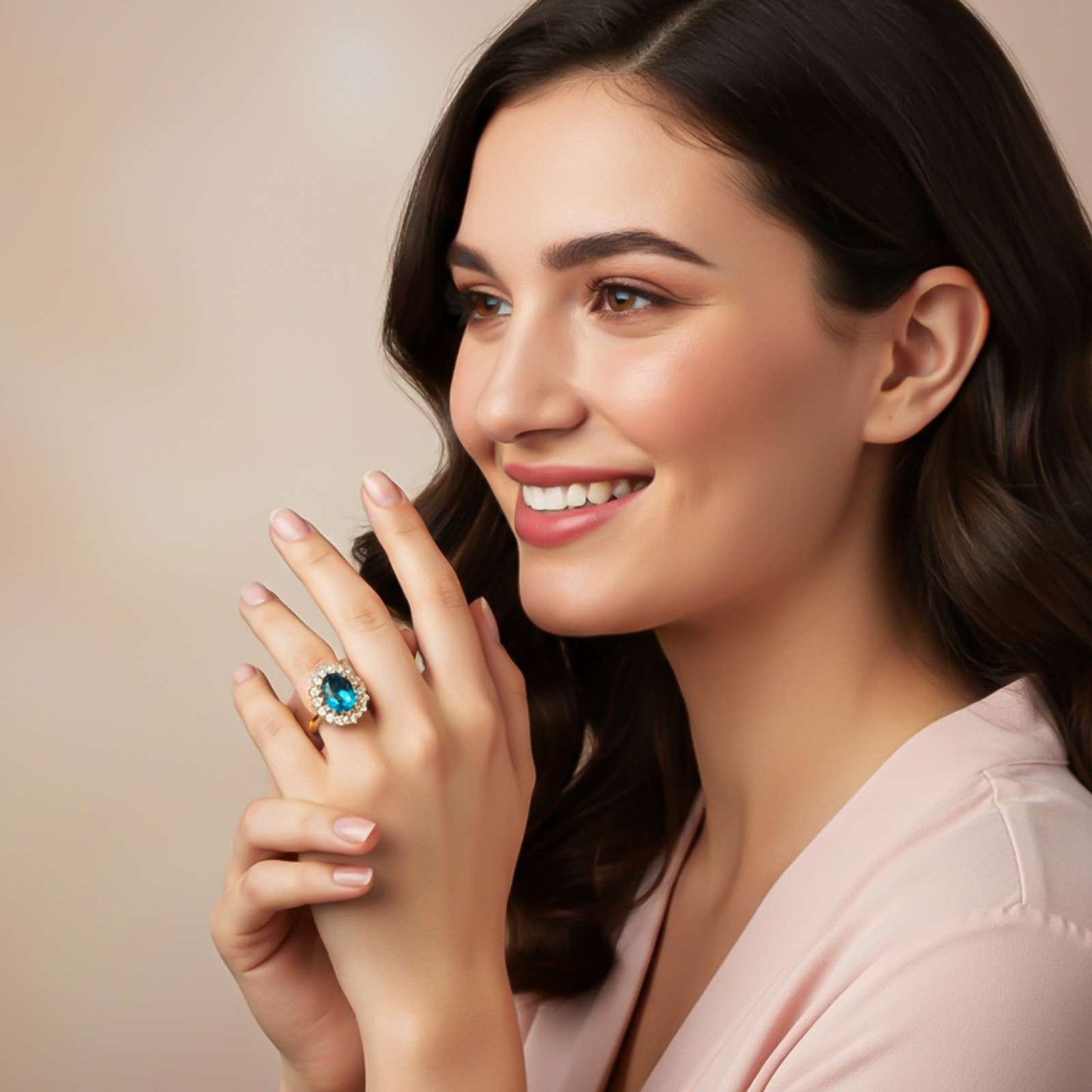 Silver Blue Topaz Halo Ring for Women Gold Vermeil (2.5 Micron)