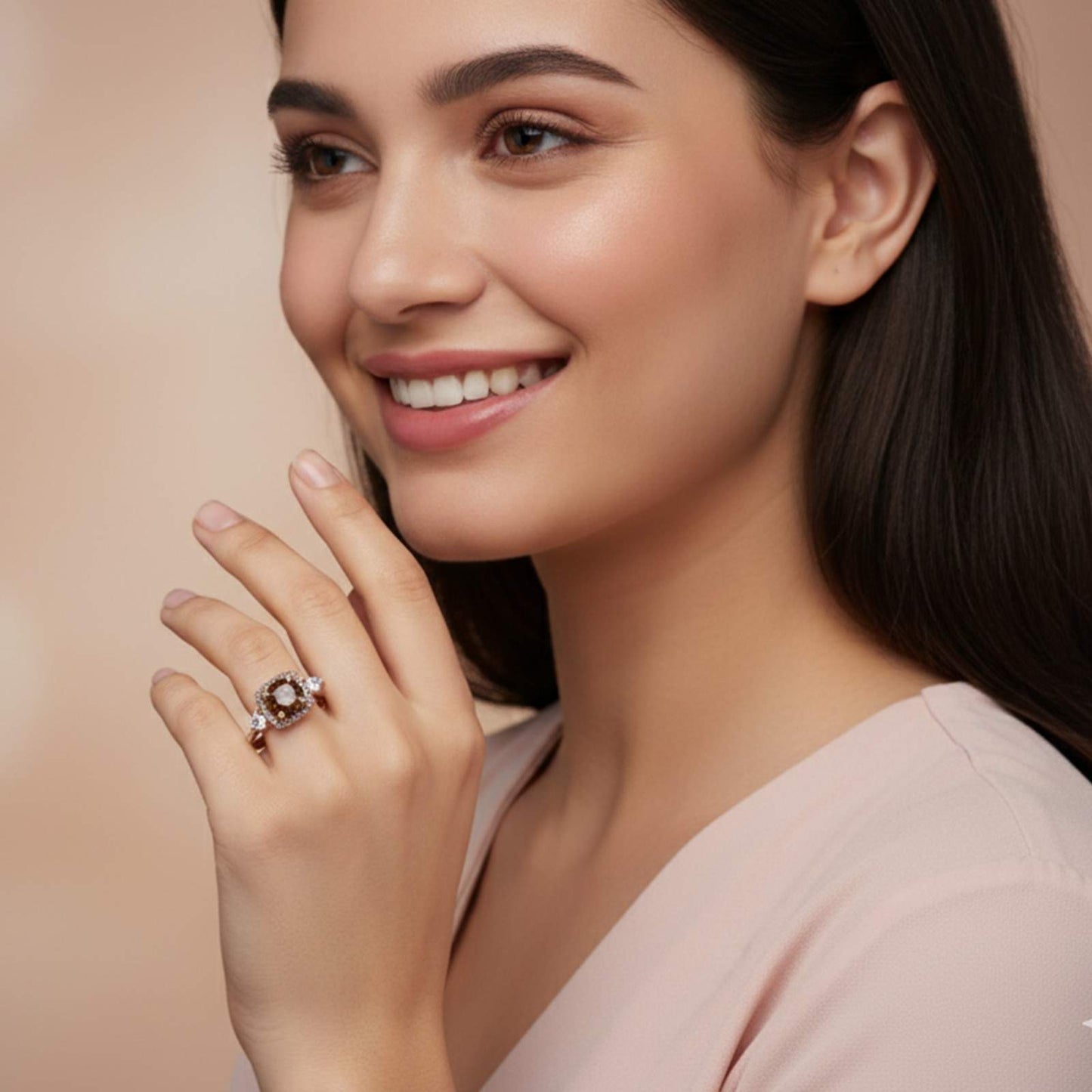 Silver Smoky Quartz Halo Ring for Women Gold Vermeil (2.5 Micron)