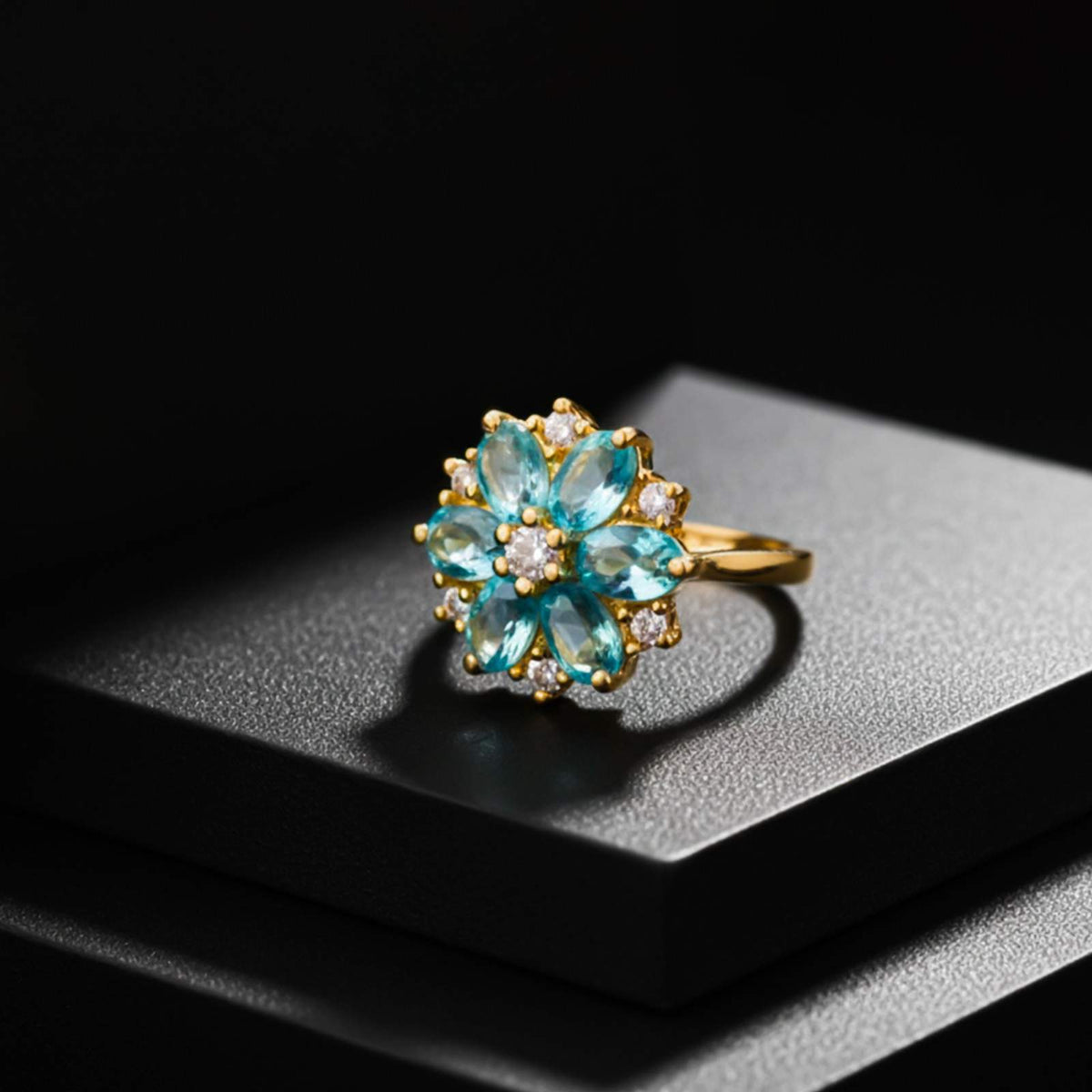 Silver Topaz Floral Cluster Ring for Women Gold Vermeil (2.5 Micron) - product view