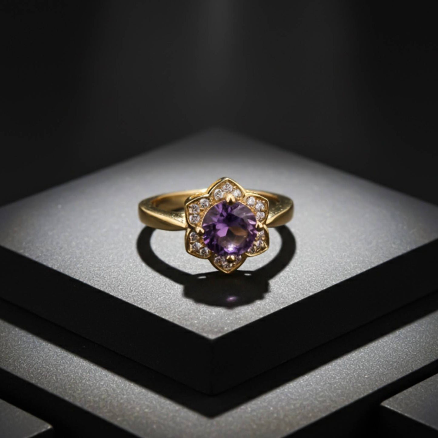 Silver Amethyst Floral Halo Ring for Women Gold Vermeil (2.5 Micron)