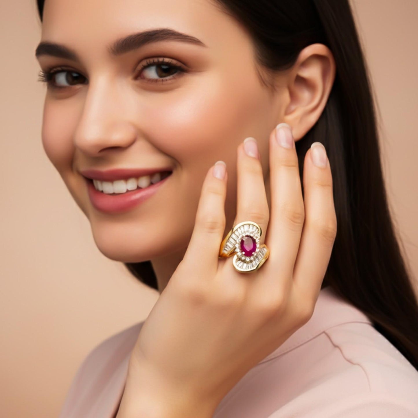 Silver Ruby Halo Statement Ring for Women Gold Vermeil (2.5 Micron)