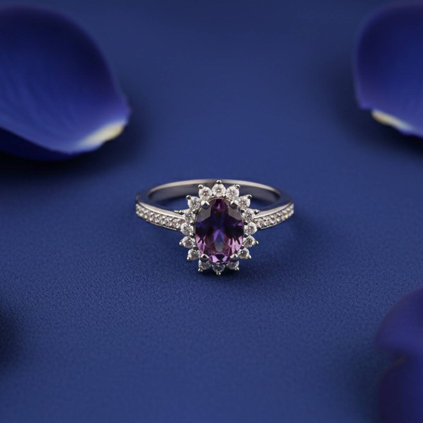 Silver Amethyst Halo Ring for Women Gold Vermeil (2.5 Micron)