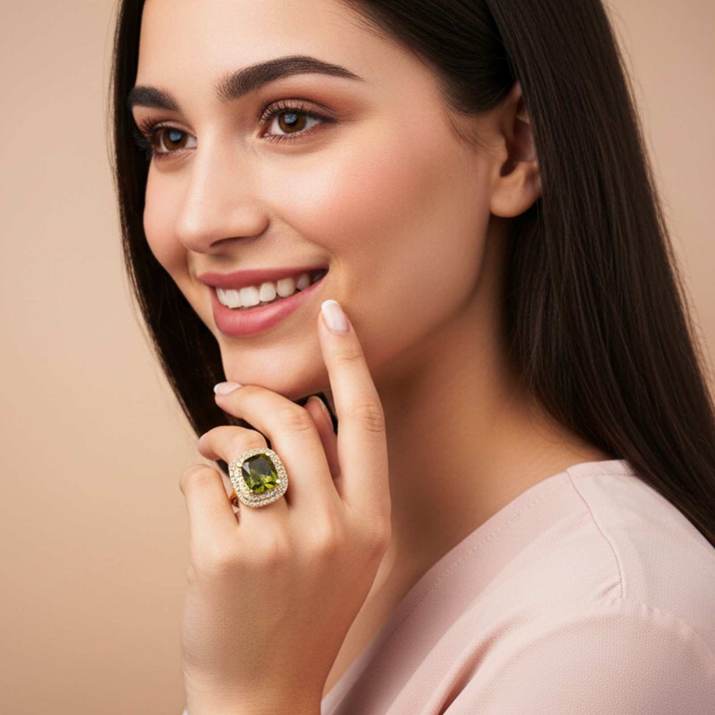 Silver Peridot Double Halo Ring for Women Gold Vermeil (2.5 Micron)